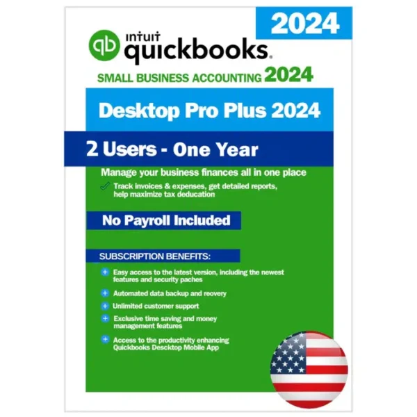 QuickBooks Desktop Pro Plus 2024 – 1 Year Subscription – USA Version (2 Users)